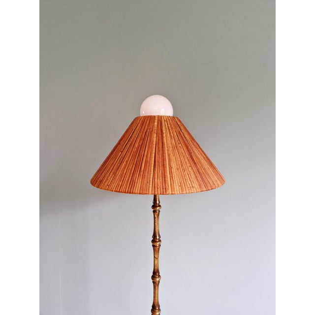 Mid-Century Modern Brass Floor Lamp with Rattan Lampshade, 1950s For Sale - Image 13 of 18