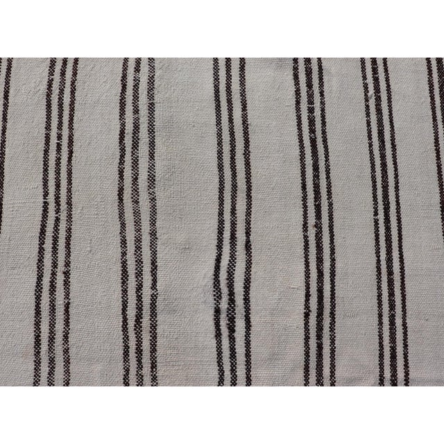Vintage Turkish Kilim With Stripes in Ivory and Shades of Brown 7'5" X8'3" For Sale - Image 9 of 11