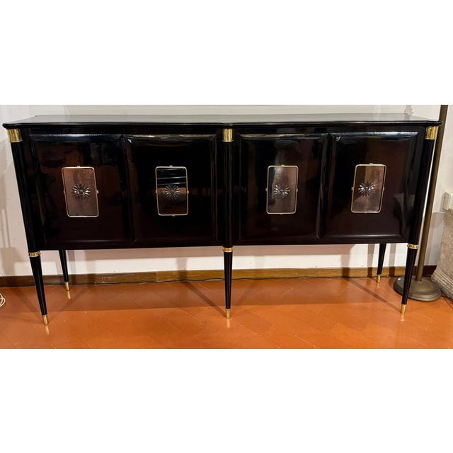 Mid-Century Italian Black Lacquered and Brass Sideboard by Paolo Buffa, 1950 For Sale - Image 11 of 13