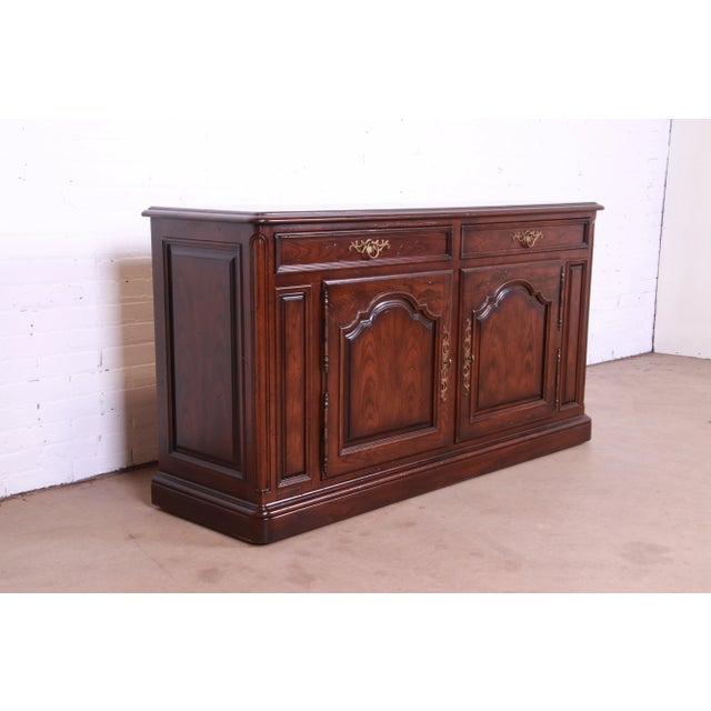 Henredon Henredon French Provincial Carved Oak Sideboard or Bar Cabinet, Circa 1970s For Sale - Image 4 of 12