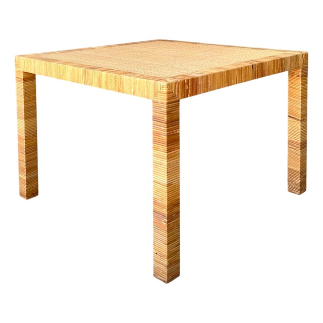 Vintage Bielecky Brothers Rattan Square Side Table For Sale