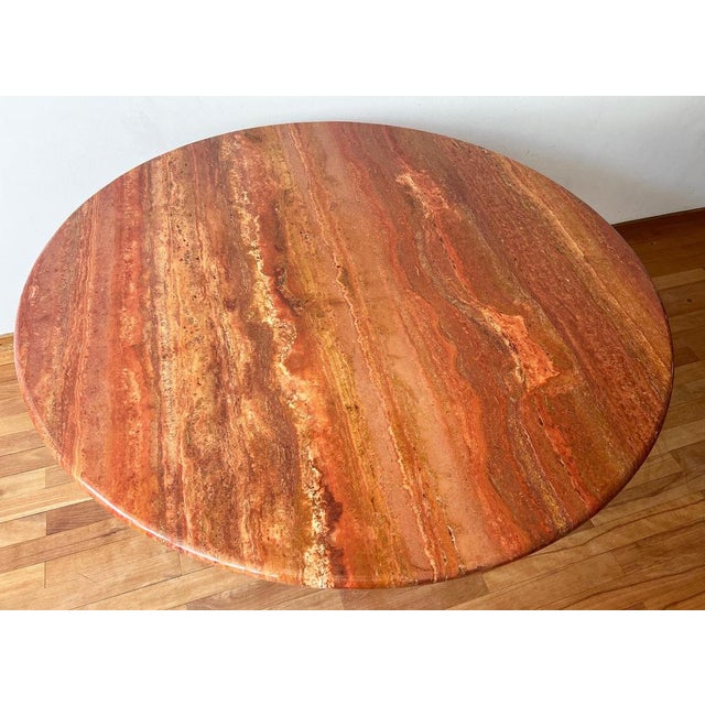 Postmodern Travertine Salmon Dining Table with Pedestal Base by Angelo Mangiarotti, 1980s For Sale - Image 4 of 17