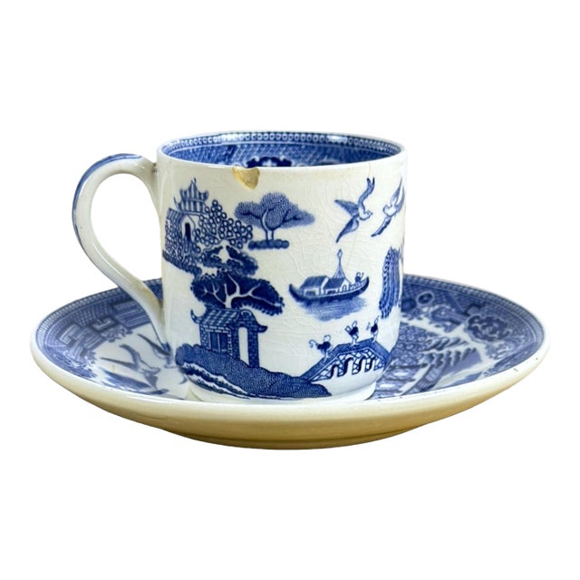 Antique English Wedgwood ‘Willow’ Coffee Cup and Saucer For Sale
