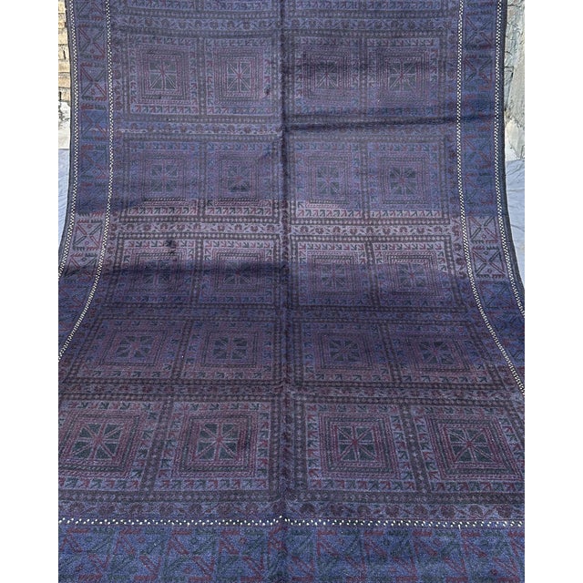 Afghan Baluch Hand-Knotted Wool Rug, Indigo Panel Grid, 9'9" X 6'2" For Sale - Image 12 of 13
