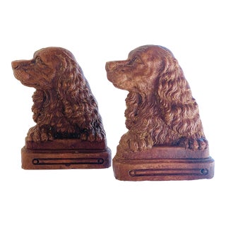 Mid-Century Vintage Cocker Spaniel Dog Molded Wood Bookends by OrnaWood- a Pair For Sale