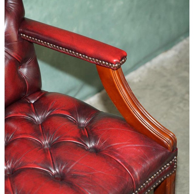 Animal Skin Georgian Oxblood Leather and Hardwood Gainsborough Library Armchair For Sale - Image 7 of 17