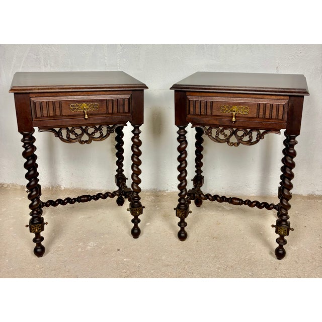 Spanish Barley Twist Nightstands, 1930s, Set of 2 For Sale - Image 4 of 15