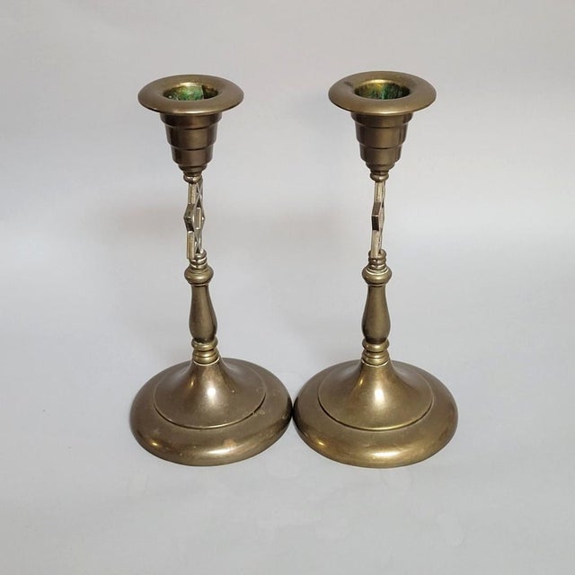 1950s Pair of Brass Star of David Judaica Candle Holders, Mid-Century For Sale - Image 5 of 5