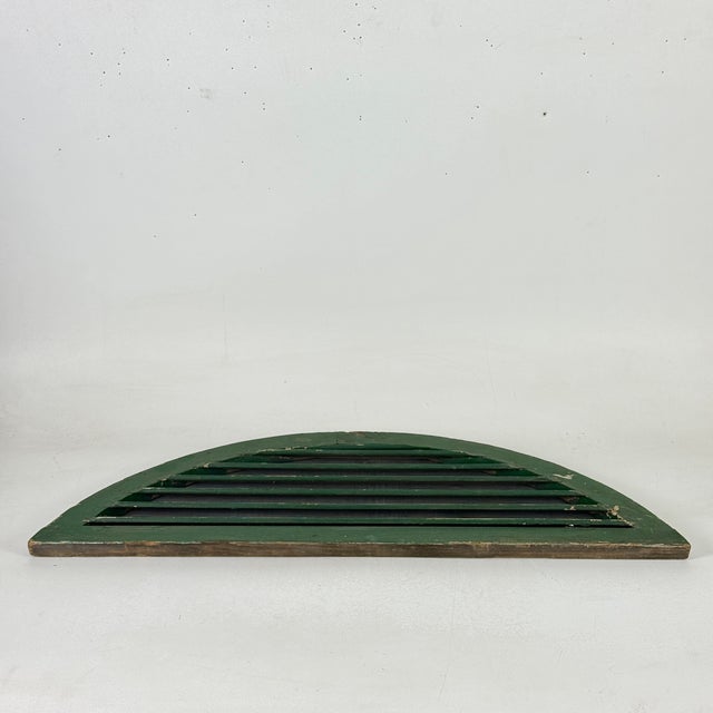 Wood Antique Architectural Salvage Half-Round Arched Wooden Louvre in Green Paint For Sale - Image 7 of 10