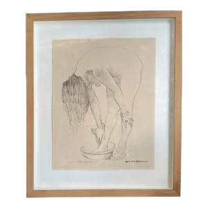 Late 20th Century "Woman Washing" Signed Nude Print by Cortland Butterfield, Framed