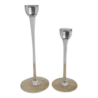 Modern Glass Candlesticks - a Pair For Sale