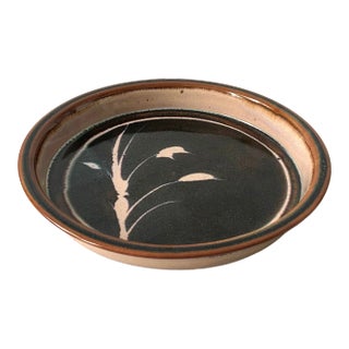 Vintage Circular Studio Pottery Tray With Purple Wheat For Sale