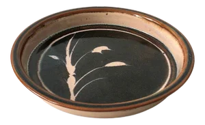Vintage Circular Studio Pottery Tray With Purple Wheat