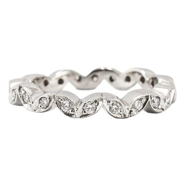 18k White Gold 0.22ct Round Brilliant Diamond Marquise Motif Eternity Band, Size 5.75 For Sale