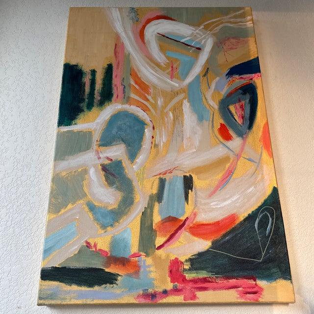 Gold Original Abstract Acrylic Painting on Deep Gallery Canvas For Sale - Image 8 of 8