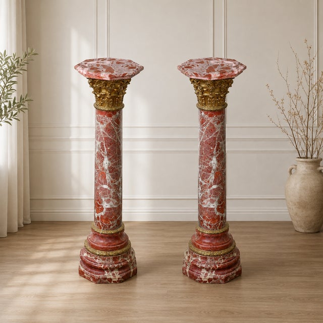 Elevate your interior with this beautiful decorative marble pedestal, featuring a rich red marble finish with striking...
