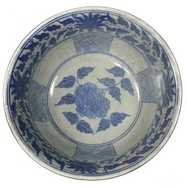Ceramic Blue and White Porcelain Wash Basin For Sale - Image 7 of 10