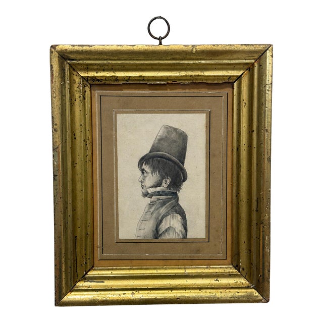 British Regency Profile Portrait Drawing of a Gentleman in a Top Hat C 1820-1830 For Sale