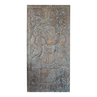 Vintage Ganesha Wall Sculptural Kundalini Ganesh Indian Carved Barn Door For Sale