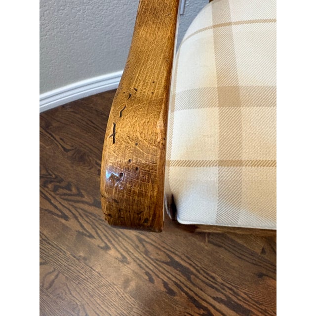 Wood Vintage Milling Road by Baker Maple Armchair With Neutral Plaid Upholstered Seat For Sale - Image 7 of 12