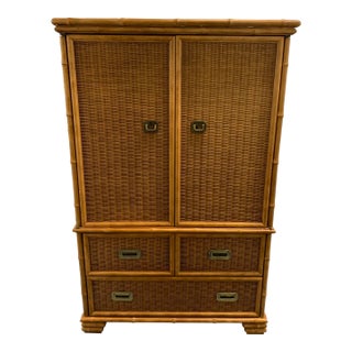 American of Martinsville Faux Bamboo & Wicker Wrapped Wooden Cabinet Dresser For Sale