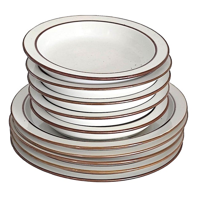 Vintage Dansk Bistro Christianshavn Brown Dinner Plates and Rimmed Bowls, 10 Pieces For Sale