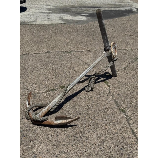Victorian Antique English Victorian Maritime Cast Iron Large Boat Ship's Anchor and Rope For Sale - Image 3 of 18