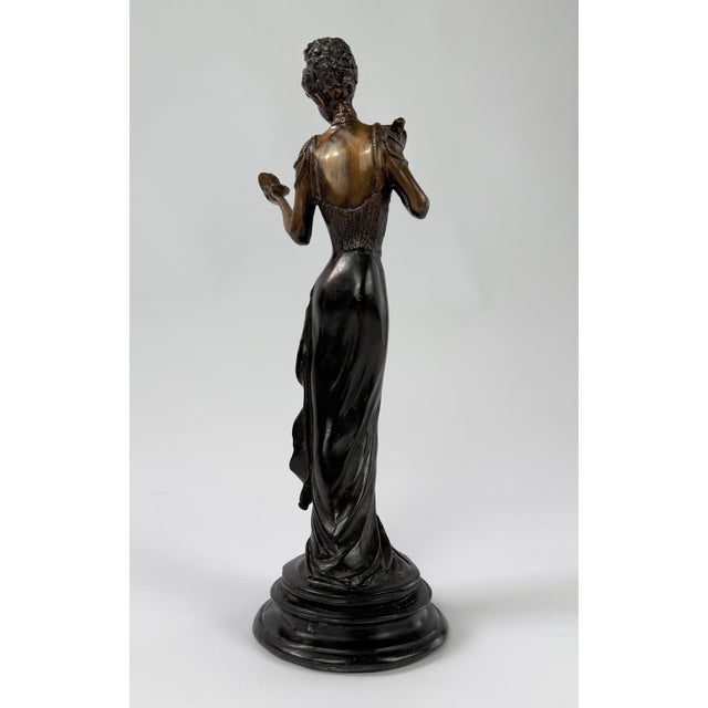 Bronze Mid-20th C. Bronze Sculpture - Woman With Mirror For Sale - Image 8 of 9