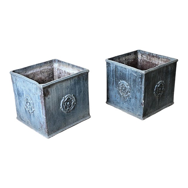 Pair of English 19th Century Solid Lead Box Planters For Sale