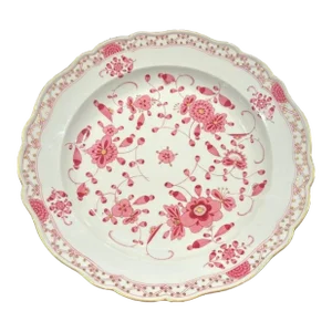 Vintage Meissen Large Porcelain Pink “Indian Flowers” Gold Scallop Serving Bowl