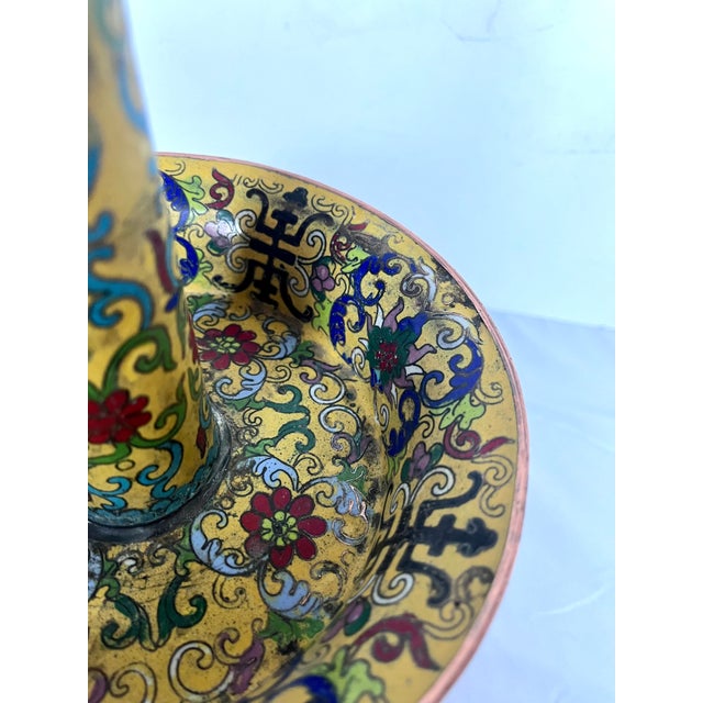 19th Century Chinese Imperial Yellow Cloisonné Enamel Pricket Candle Holders - A Pair For Sale - Image 15 of 18