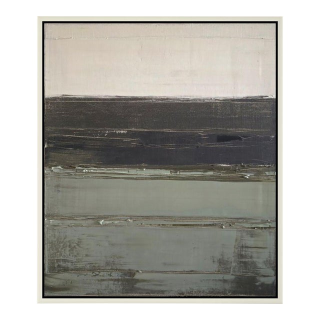 Framed Abstract Minimalist Seascape / Landscape Oil Painting / Neutral Color Palette / Color Field For Sale