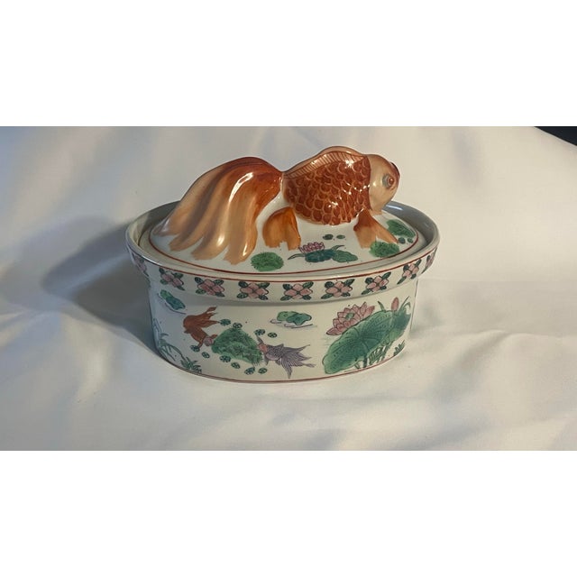 Alabaster Porcelain Koi Goldfish Tureen Covered Serving Dish For Sale - Image 8 of 10
