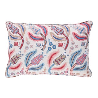 Schumacher Malabar Vine Lumbar Pillow in Sky & Rose For Sale