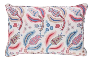 Schumacher Malabar Vine Lumbar Pillow in Sky & Rose