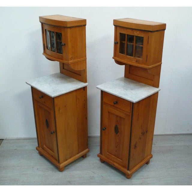 Biedermeier Nightstands with Marble Tops, Germany, 1880s, Set of 2 For Sale - Image 5 of 11