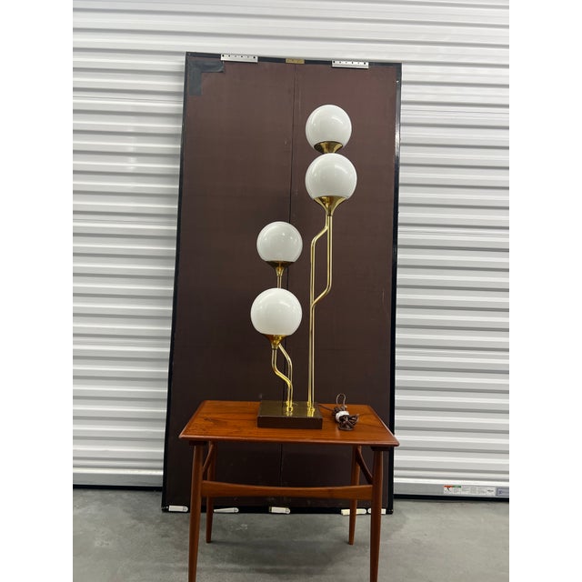 Attributed Goffredo Reggiani Italian Brass & Opaline Glass Four Globe Table Lamp, 1970s For Sale - Image 11 of 18