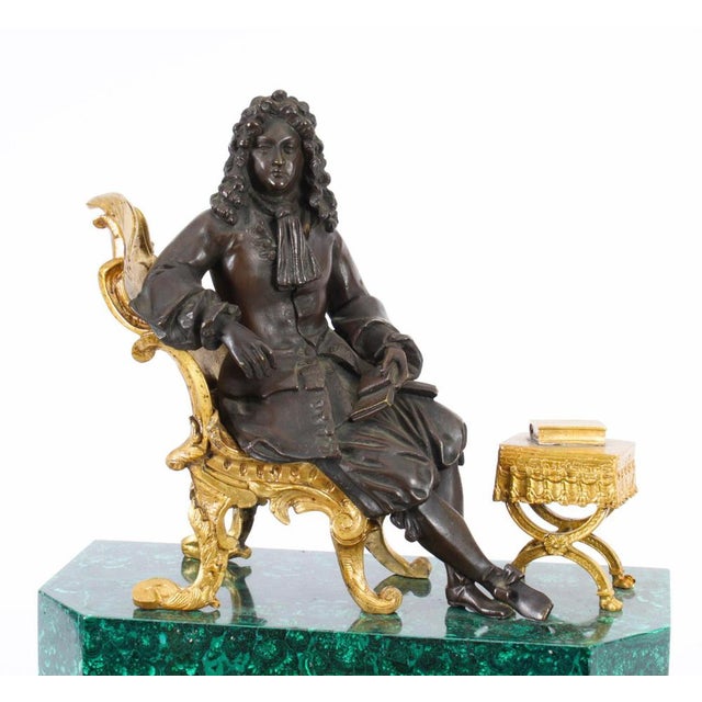 Antique 19th Century Malachite Ormolu & Bronze Mantel Clock For Sale - Image 4 of 18