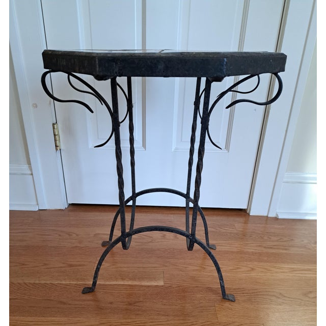 Metal 1930s Wrought Iron Base California Pottery Tile Top Table For Sale - Image 7 of 9