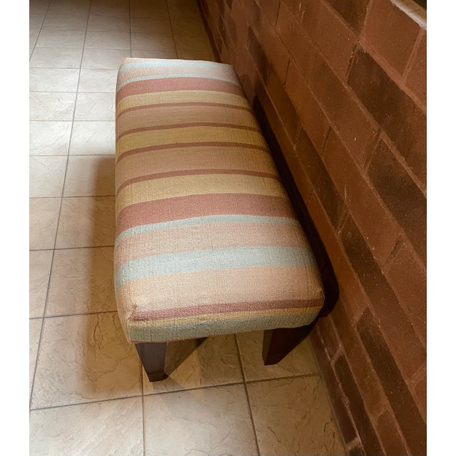 Vintage 1960s Ralph Lauren Inspired Wool Kilim Style Three Seat Upholstered Bench For Sale - Image 4 of 10
