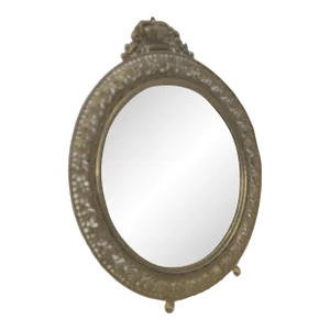 Vintage Filagree Gold Round Art Nouveau Boudoir Hollywood Regency Vanity Mirror