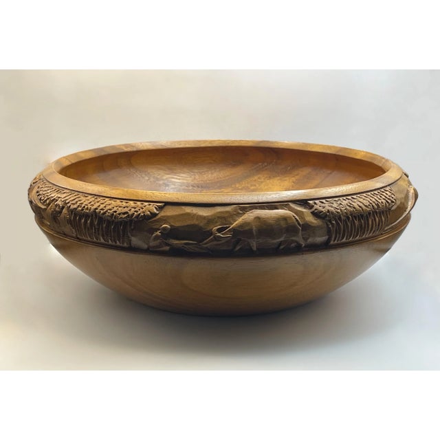 Wood Mid 20th Century Hand Carved Wooden Bowl & Serving Utensils For Sale - Image 7 of 12