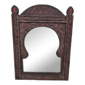 Medium Vintage Moroccan Wooden Frame Mirror / Berber Style Distressed II