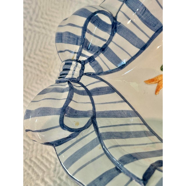 Ceramic 1994 Fitz and Floyd “Petits Vegs” Blue and White Serve Bowl For Sale - Image 7 of 10