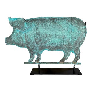 Folk Art Copper Pig Weathervane Object on Iron Base For Sale