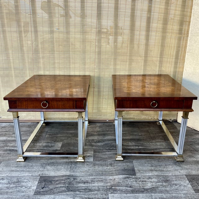 Lane Furniture A Pair of Neoclassical Revival Burl Wood Side Tables by Lane Furniture Circa 1970s. For Sale - Image 4 of 18