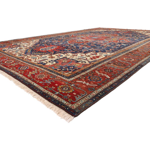 79590 Antique Persian Serapi Rug, 11'10 x 18'04. The Crimson Sovereign: Late 19th Century Persian Serapi Masterpiece of...