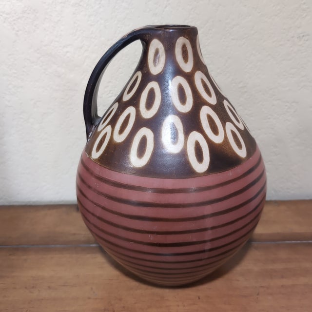 Folk Art Alex Calle Pottery Jug Vase Signed Brown Geometric Modernist Peru Folk Art For Sale - Image 3 of 12