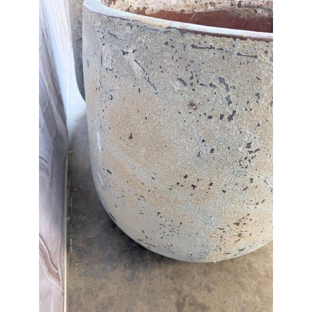 Pair of Large 20th Century Pitted Limestone-Finish Terra Cotta Planters For Sale - Image 12 of 14