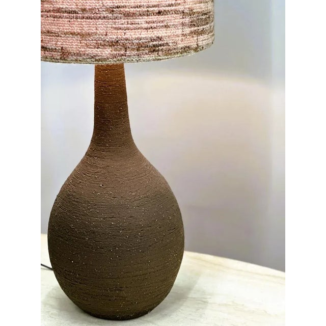 Brown Vintage Ceramic Floor Lamp with Textured Wool Shade, 1970s For Sale - Image 8 of 13